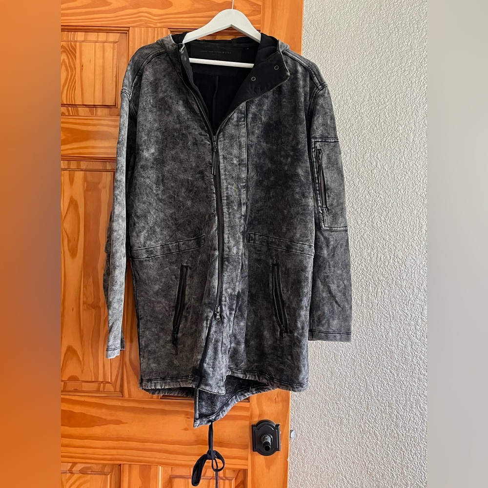 John Varvatos Washed Gray Hooded Field Jacket